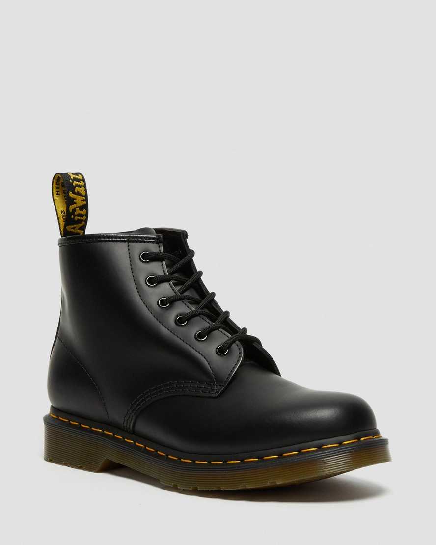 Dr. Martens 101 Yellow Stitch Smooth Lær Ankelstøvletter Dame Svart [0318YTZUH]